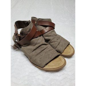 Blowfish Women's Malibu Flat Sandals, Open Toe, Belted, Side Zip, Brown Size 6.5
